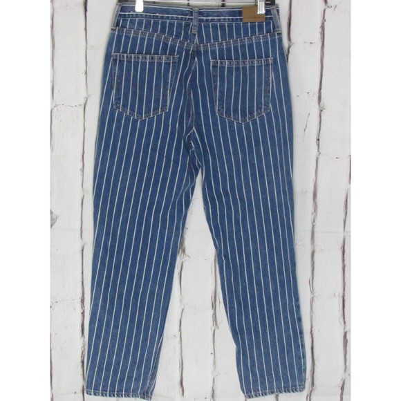 American Eagle Women Mom Jeans Size 4 Blue & White Stripes 11" High Rise Denim - Picture 2 of 5